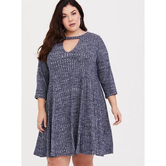 Torrid Womens Blue Mini Rib Knit Mock Neck Dress Plus Sz 3X Cut Out Swing Tunic - Picture 1 of 9